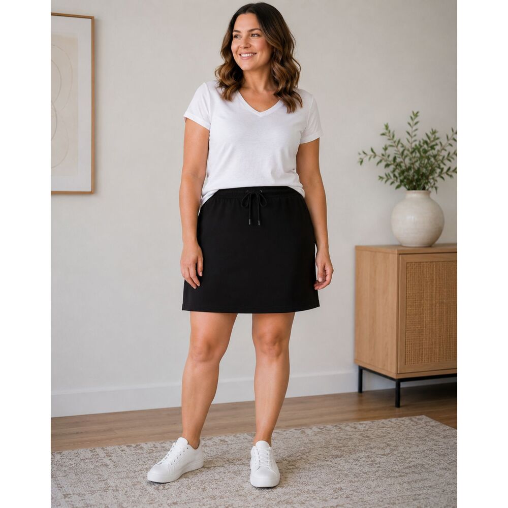 SERRA Size L Black Organic Cotton Blend Drawstring Pull On Knit Skirt Casual #15